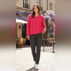Anthropologie Bright Pink V-Neck wool Blend Sweater In Size M